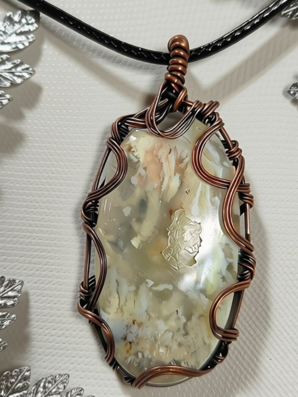 Handmade Wire Wrapped Dendrite Crystal Pendant, Copper Wire Wrapped Crystal - Picture 3 of 3